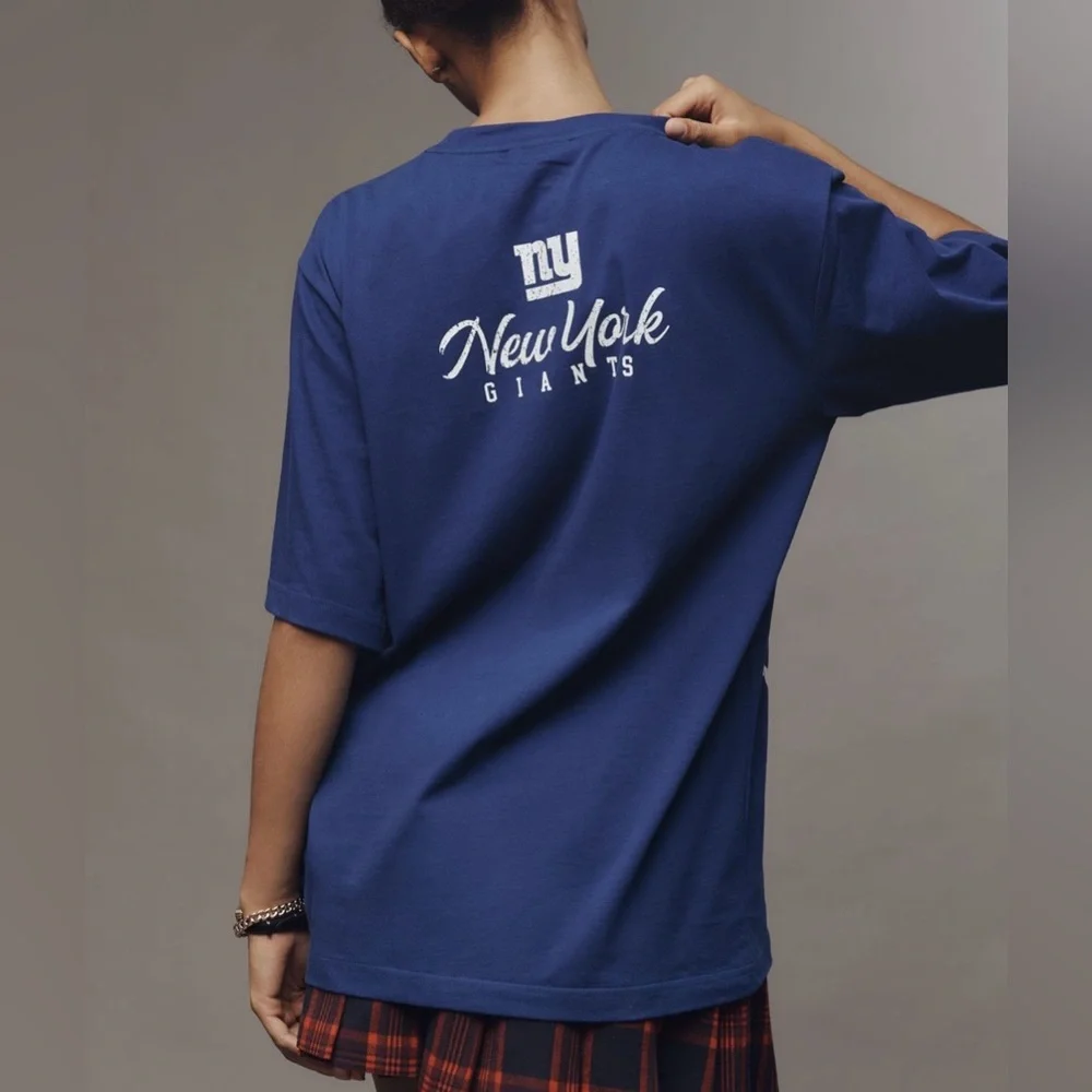 NWT Women’s The Wild Collective x Anthropologie Graphic Tee NY Giants NFL Blue M - Picture 2 of 7